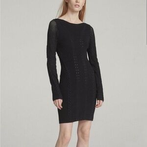 rag & bone long sleeve knit black stitched mini dress